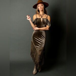 Joyfolie Klara Velvet Fringe Dress Size Medium